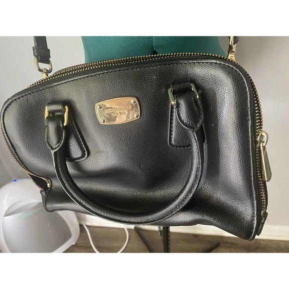 MICHAEL KORS Reese Black Leather Satchel Double Zip Adjust Strap Purse Handbag - Picture 2 of 6